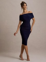 Blau - Club L London – Rayleigh – Bardot-Midi-Kleid mit Rüschen - Bild 4 von 7