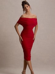 Rot - Club L London – Rayleigh – Bardot-Midi-Kleid mit Rüschen - Bild 1 von 6