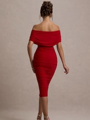 Rot - Club L London – Rayleigh – Bardot-Midi-Kleid mit Rüschen - Bild 2 von 6