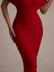 Rot - Club L London – Rayleigh – Bardot-Midi-Kleid mit Rüschen - Bild 3 von 6