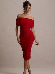 Rot - Club L London – Rayleigh – Bardot-Midi-Kleid mit Rüschen - Bild 4 von 6