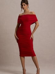 Rot - Club L London – Rayleigh – Bardot-Midi-Kleid mit Rüschen - Bild 5 von 6