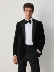 Black Slim Fit Slim Fit Motionflex Cotton Rich Velvet Blazer With Stretch - Image 1 of 9