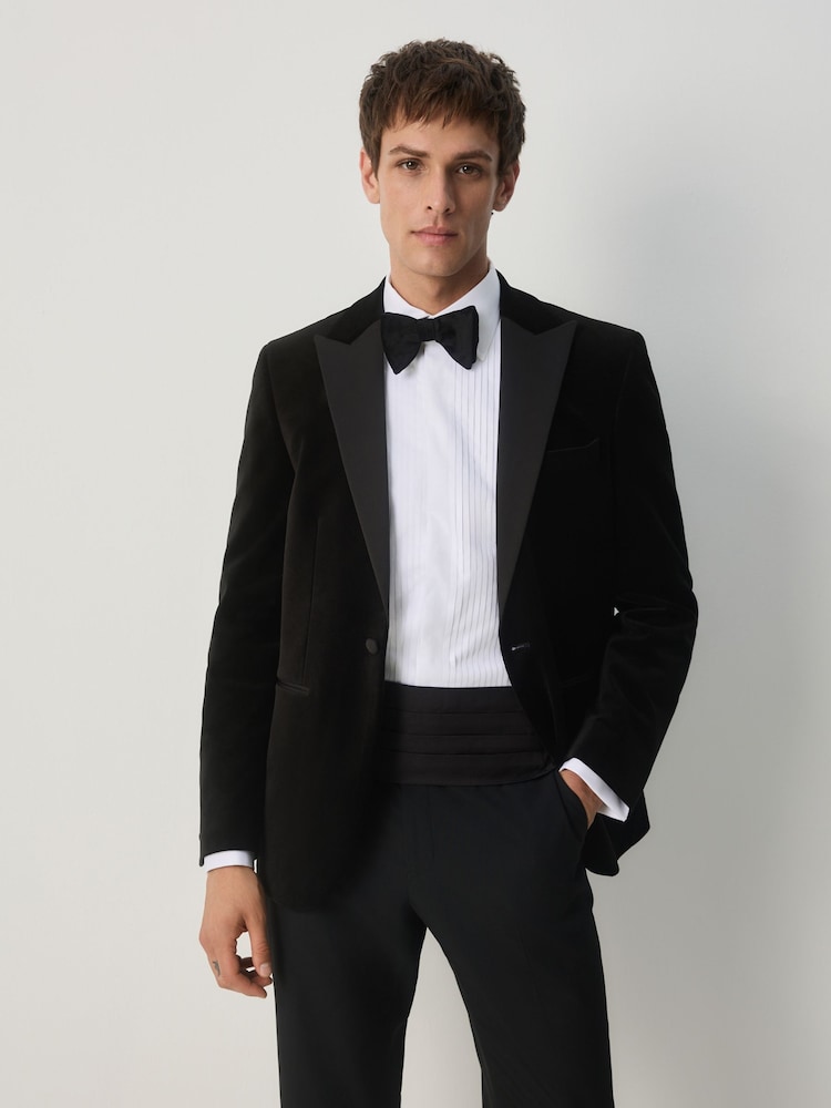 Black Slim Fit Slim Fit Motionflex Cotton Rich Velvet Blazer With Stretch - Image 1 of 9
