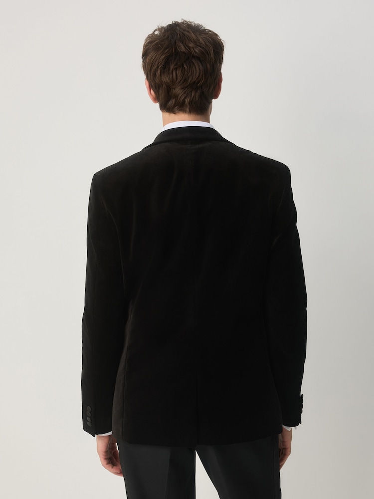 Black Slim Fit Slim Fit Motionflex Cotton Rich Velvet Blazer With Stretch - Image 2 of 9