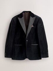 Black Slim Fit Slim Fit Motionflex Cotton Rich Velvet Blazer With Stretch - Image 5 of 9