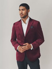 Burgundy Red Regular Fit Self Lapel Velvet Blazer - Image 1 of 5