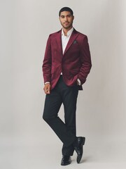 Burgundy Red Regular Fit Self Lapel Velvet Blazer - Image 2 of 5