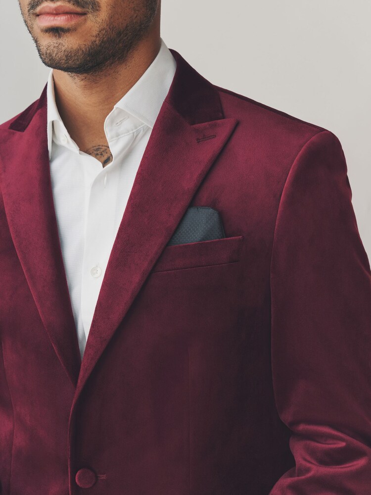 Burgundy Red Regular Fit Self Lapel Velvet Blazer - Image 5 of 5