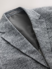 Light Grey Slim Fit Textured Check Blazer With Wool - Image 9 of 10