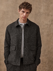 Grey Textured Herringbone Shacket With Wool - Image 1 of 13