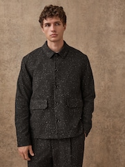 Grey Textured Herringbone Shacket With Wool - Image 2 of 13