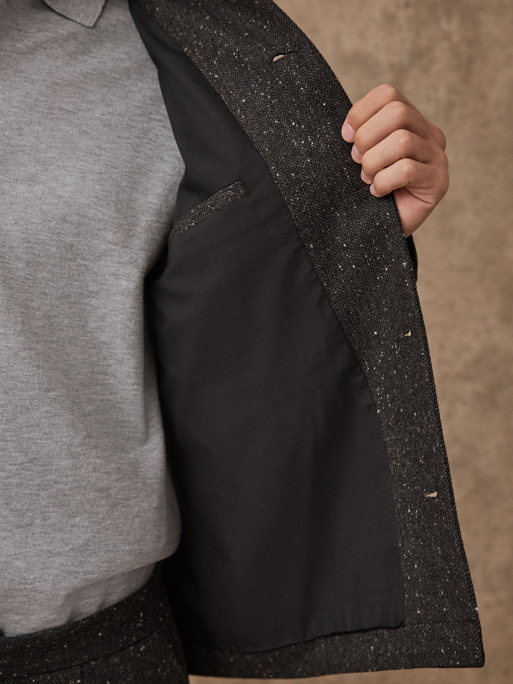 Buy Grey Textured Herringbone Jacket With Wool from Next Romania
