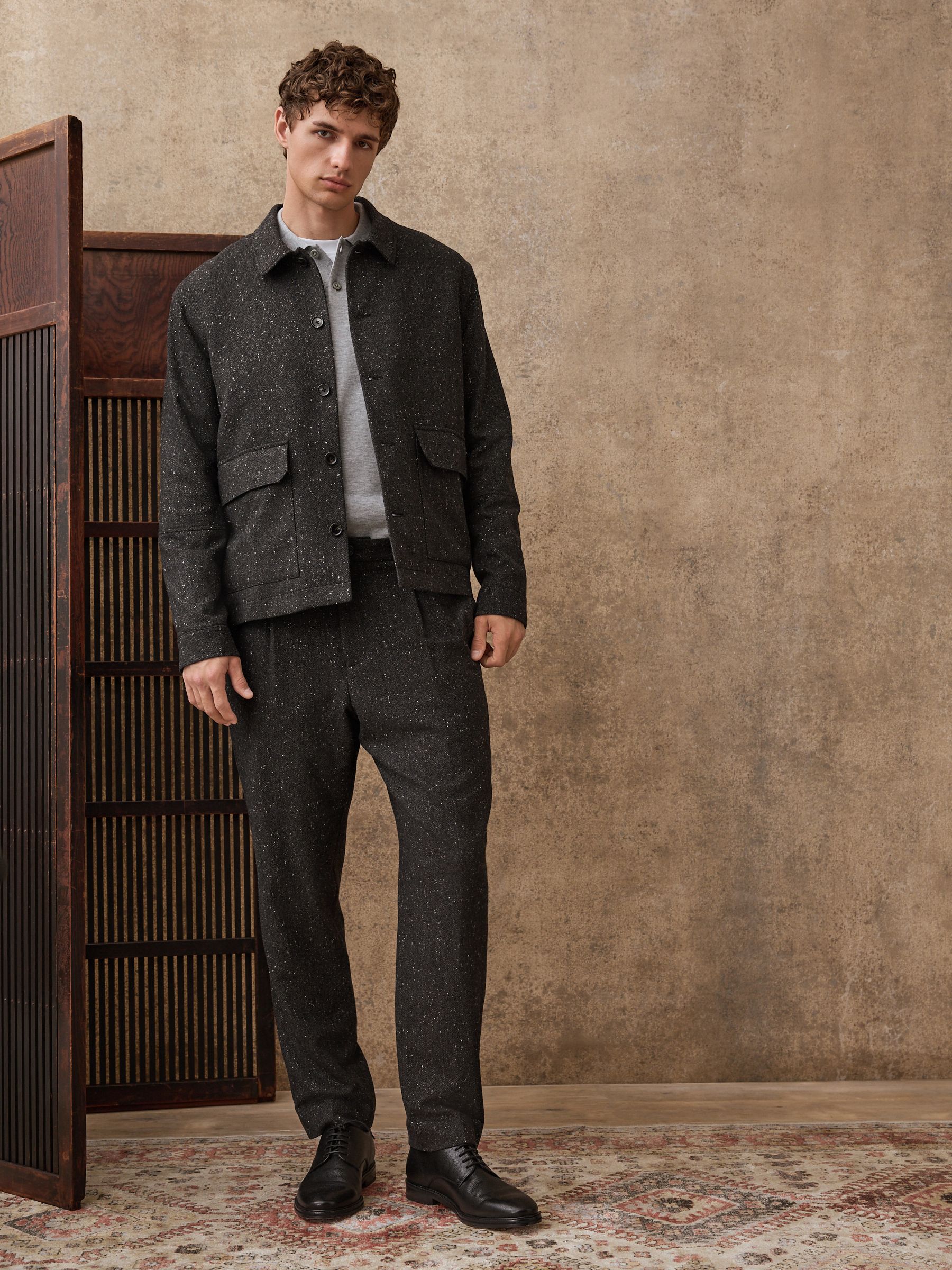 Buy Grey Textured Herringbone Jacket With Wool from Next Romania
