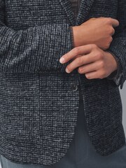 Navy Blue Slim Fit Textured Check Blazer With Wool - Image 10 of 10