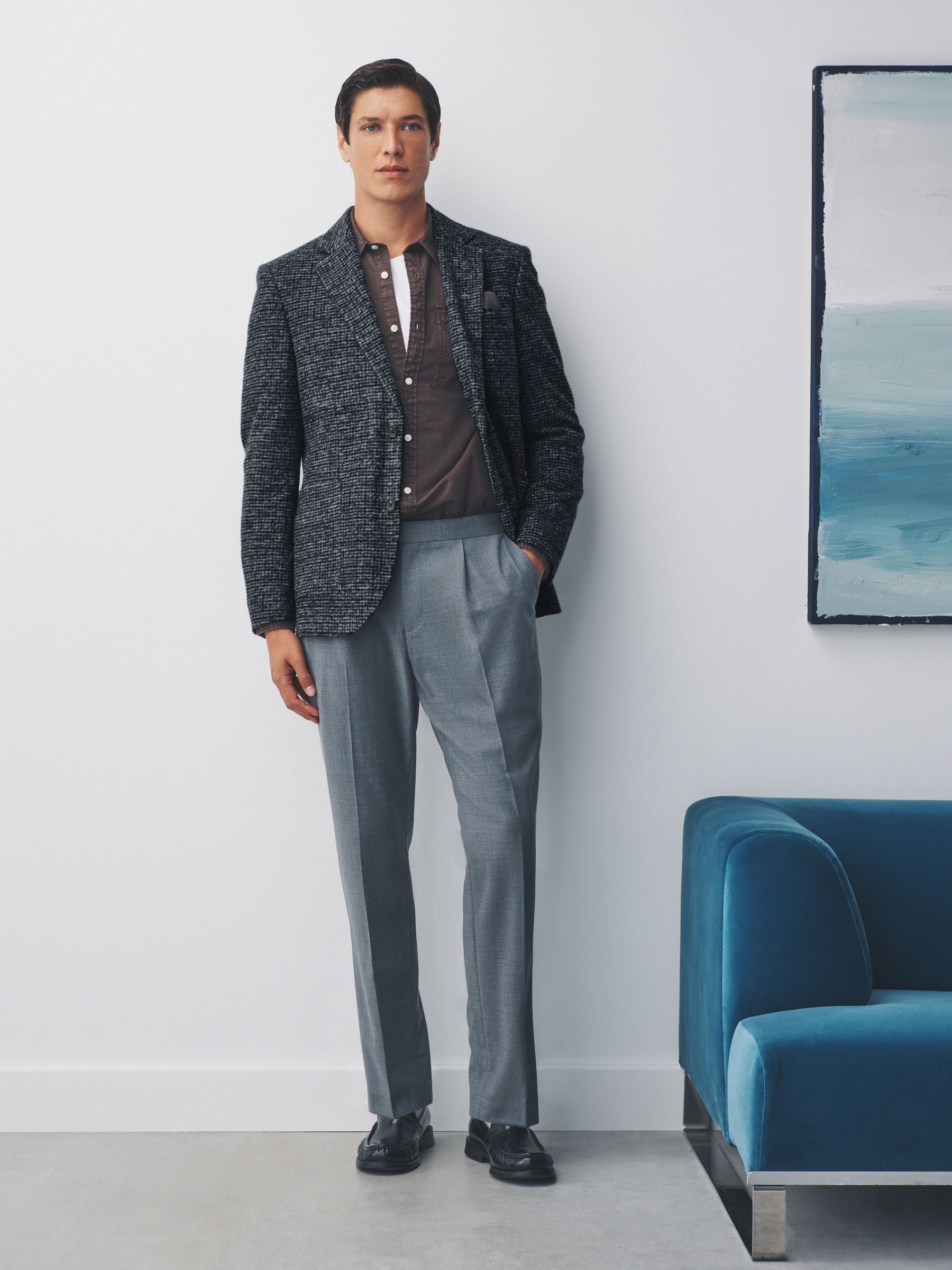 Buy Navy Blue Slim Fit Textured Check Blazer With Wool from Next