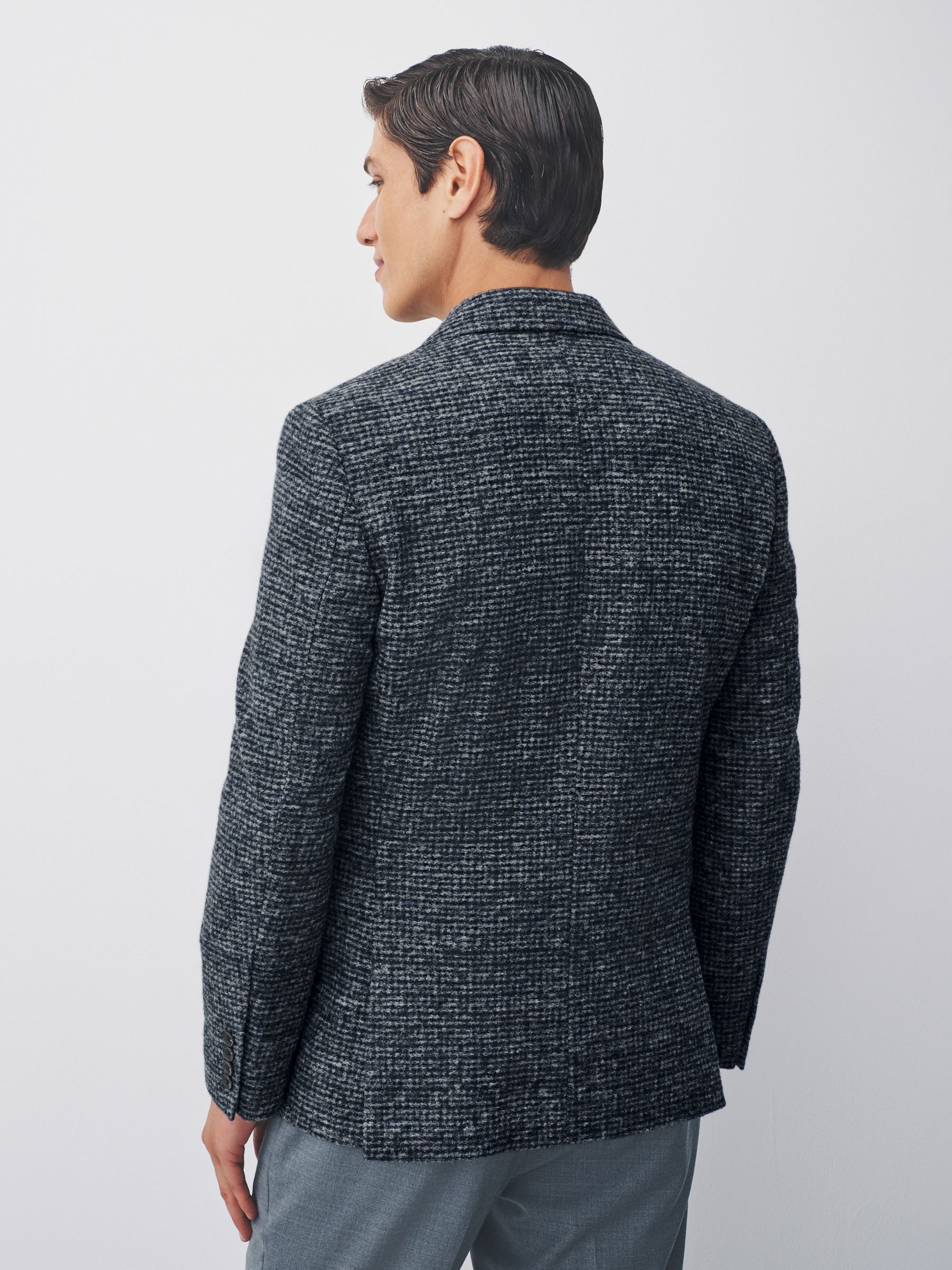 Buy Navy Blue Slim Fit Textured Check Blazer With Wool from Next
