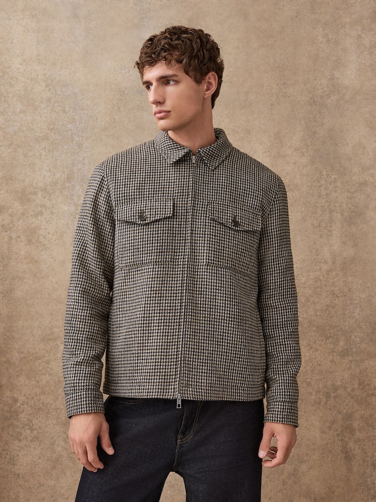 Grey Smart Textured Dogtooth Jacket With Chest Pockets - Image 2 of 11