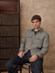 Grey Smart Textured Dogtooth Jacket With Chest Pockets - Image 5 of 11