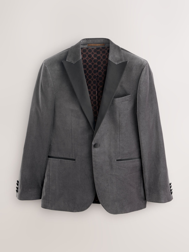 Grey Slim Fit Slim Fit Motionflex Cotton Rich Velvet Blazer With Stretch - Image 1 of 8