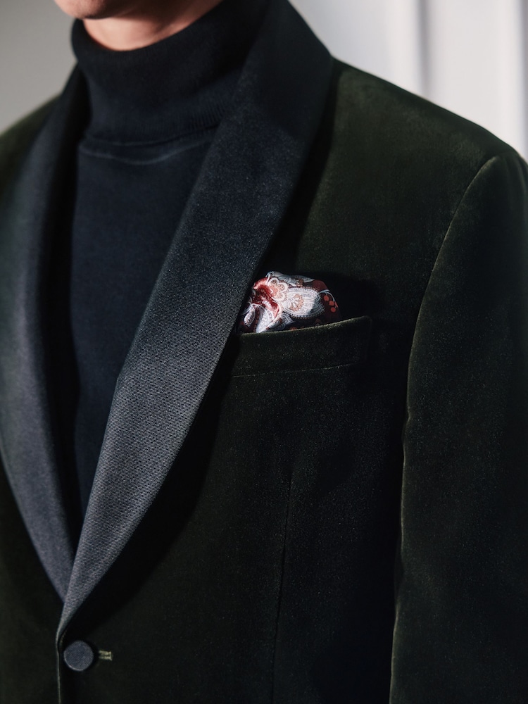 Green Regular Fit Signature Pontoglio Italian Velvet Blazer With Shawl Lapel - Image 6 of 6 Green Regular Fit Signature Pontoglio Italian Velvet Blazer With Shawl Lapel - Image 6 of 6