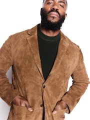 Tan Brown Regular Fit Signature Suede Blazer - Image 5 of 10