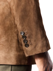 Tan Brown Regular Fit Signature Suede Blazer - Image 6 of 10