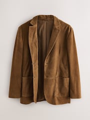 Tan Brown Regular Fit Signature Suede Blazer - Image 8 of 10