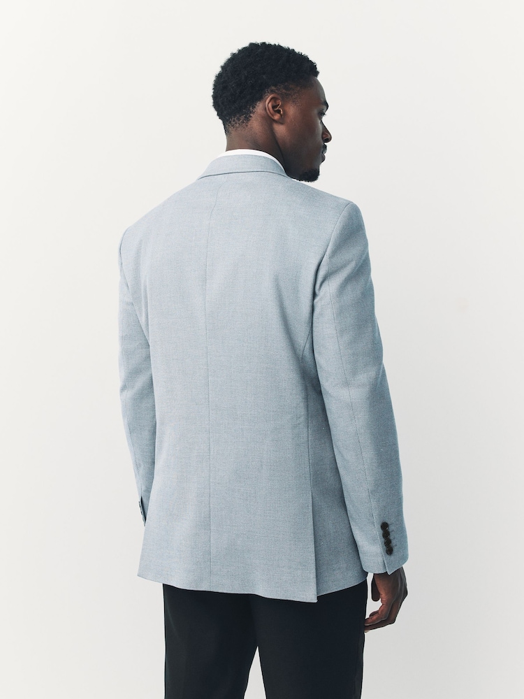 Light Blue Slim Fit Textured Smart Blazer - Image 3 of 10