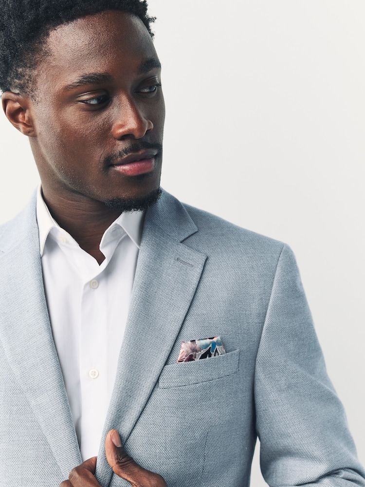 Light Blue Slim Fit Textured Smart Blazer - Image 4 of 10