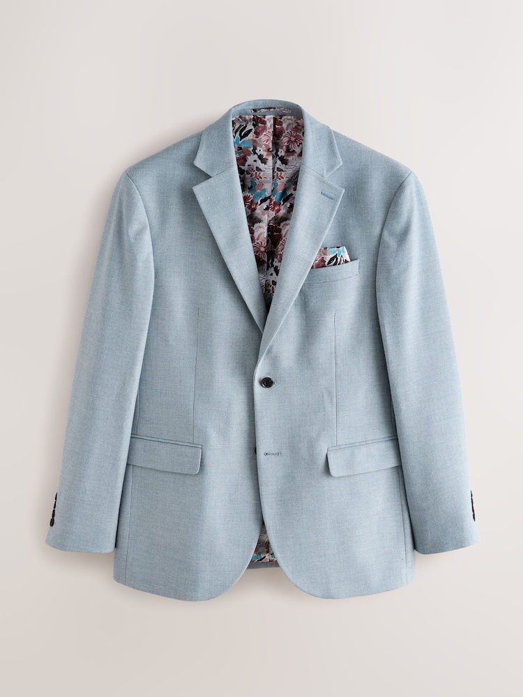 Light Blue Slim Fit Textured Smart Blazer - Image 6 of 10