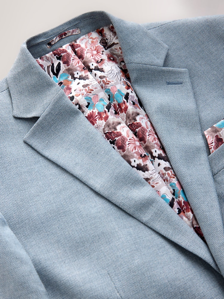 Light Blue Slim Fit Textured Smart Blazer - Image 7 of 10