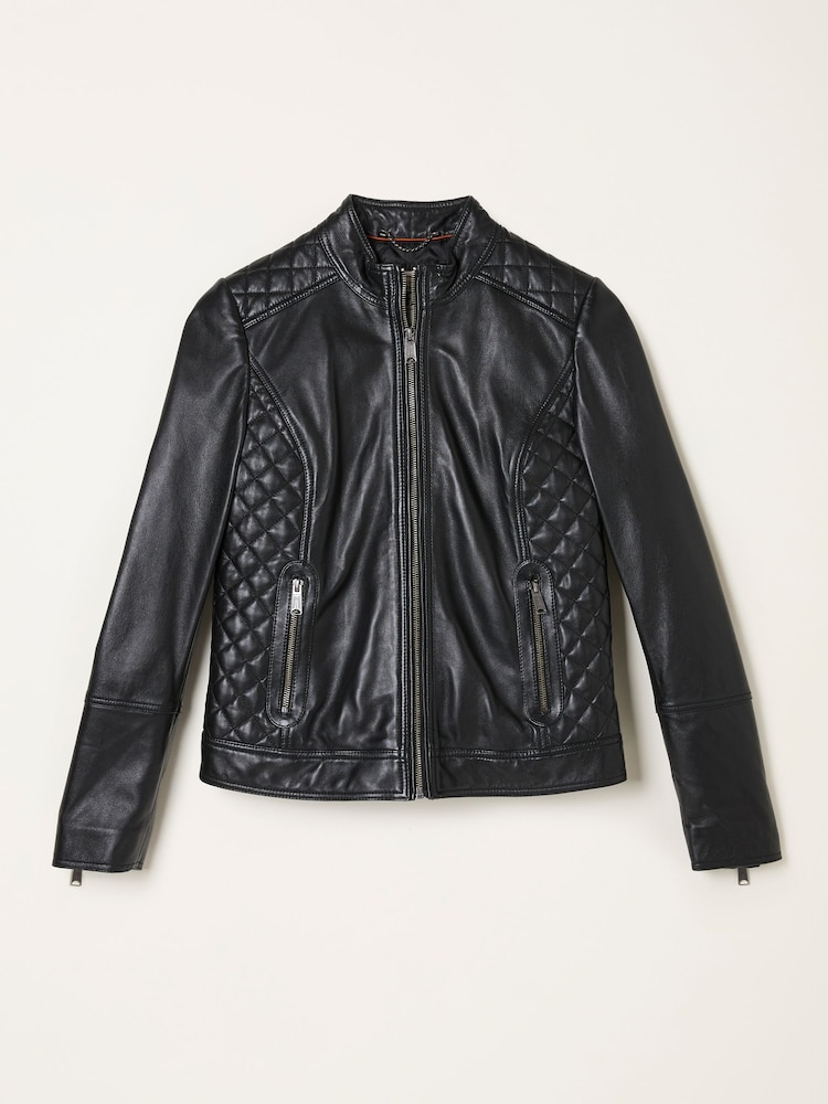 FatFace Leanna Black Leather Jacket - Image 1 of 1 FatFace Leanna Black Leather Jacket - Image 1 of 1
