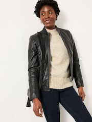 FatFace Leanna Black Leather Jacket - Image 4 of 5