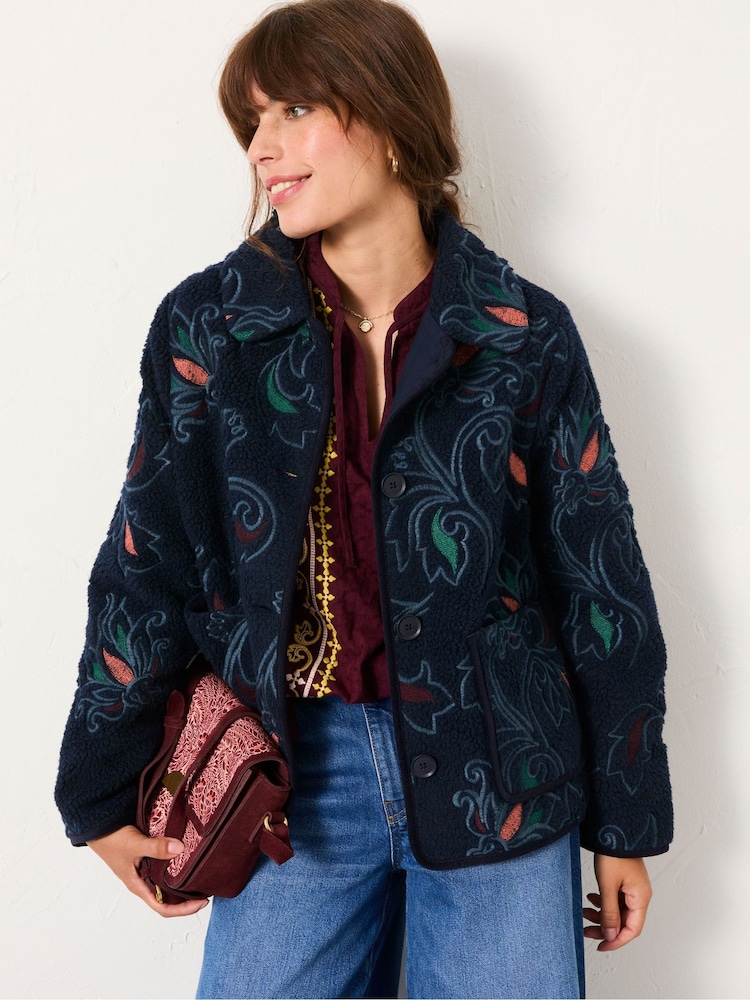Fatface Navy Garratt Embroidered Borg Fleece - Image 1 of 5 Fatface Navy Garratt Embroidered Borg Fleece - Image 1 of 5