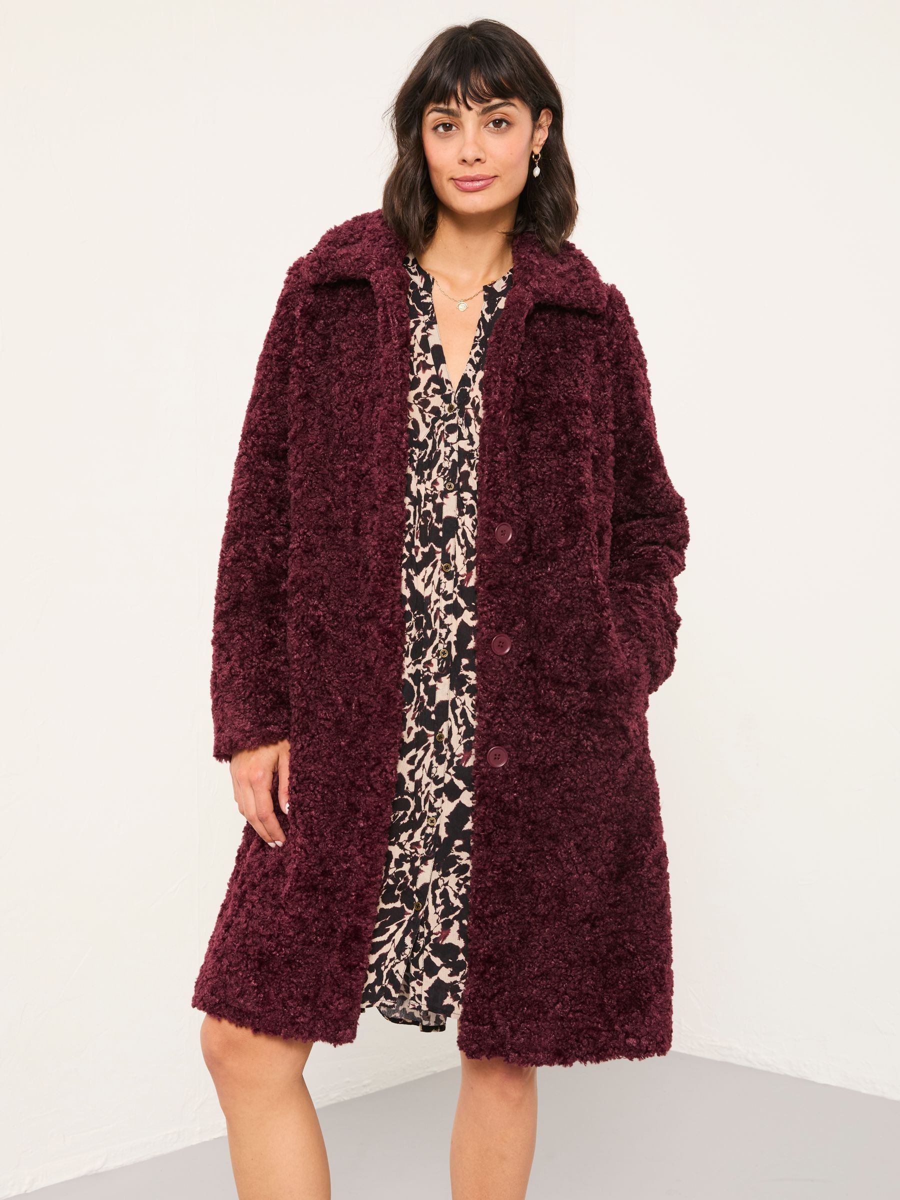 Fatface Bianca Plum Purple Longline Teddy Coat