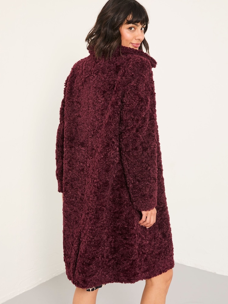 FatFace Bianca Plum Purple Longline Teddy Coat - Image 2 of 5