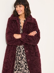 FatFace Bianca Plum Purple Longline Teddy Coat - Image 3 of 5