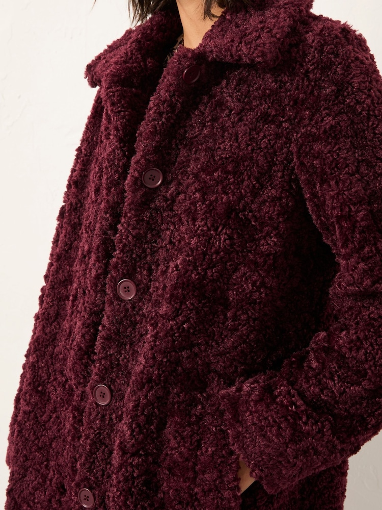 FatFace Bianca Plum Purple Longline Teddy Coat - Image 4 of 5