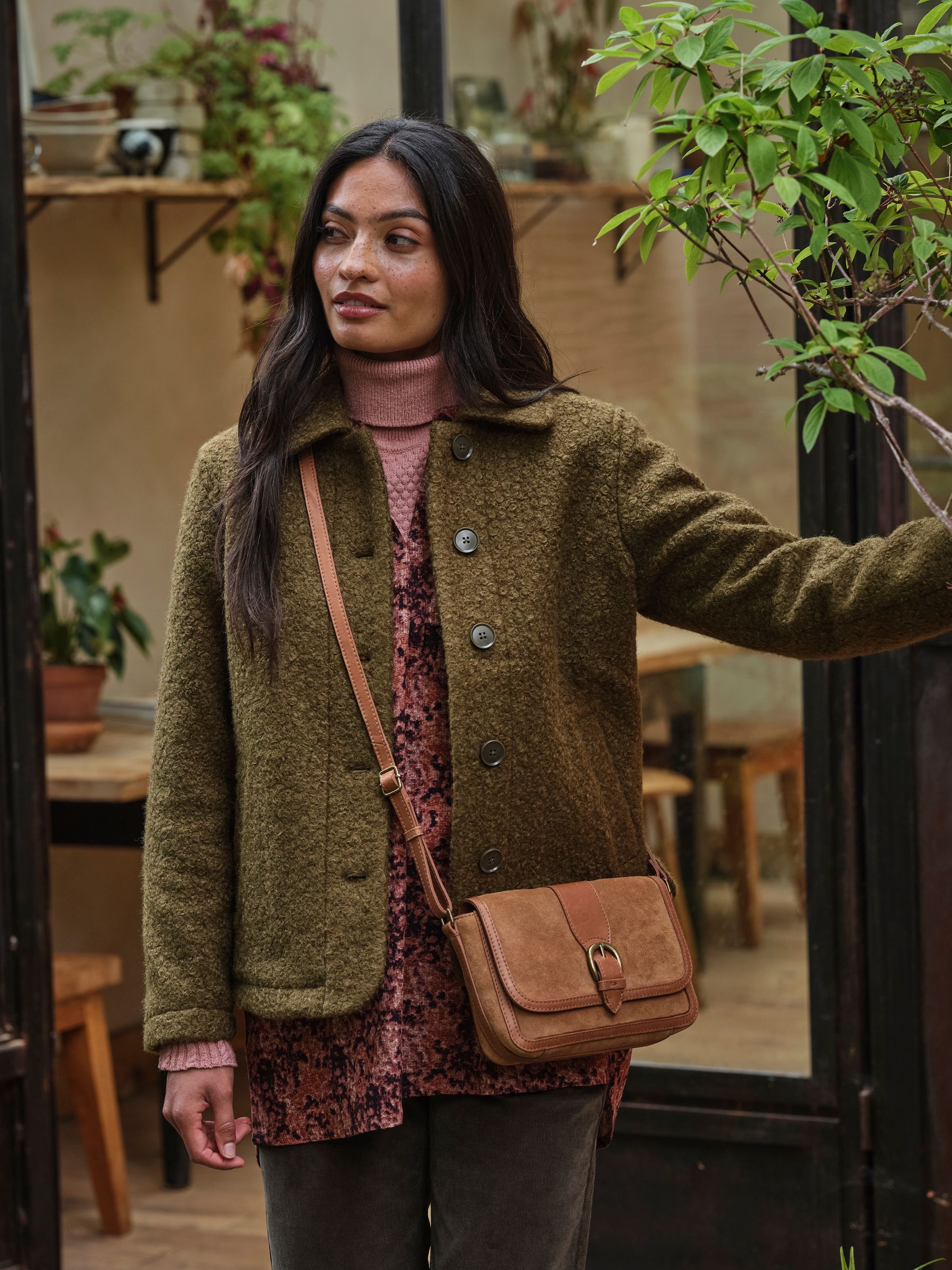Fatface Mae Olive Green Boucle Jacket