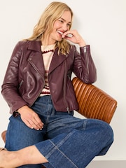 FatFace Bethany Burgundy Red Quilted Biker Jacket - Image 1 of 6