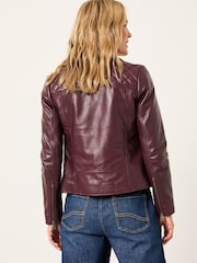 FatFace Bethany Burgundy Red Quilted Biker Jacket - Image 2 of 6
