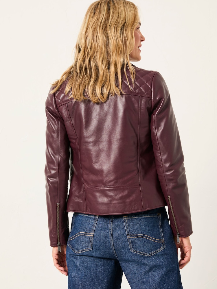 FatFace Bethany Burgundy Red Quilted Biker Jacket - Image 2 of 6