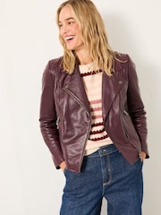 FatFace Bethany Burgundy Red Quilted Biker Jacket - Image 4 of 6