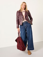 FatFace Bethany Burgundy Red Quilted Biker Jacket - Image 5 of 6