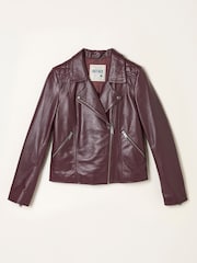 FatFace Bethany Burgundy Red Quilted Biker Jacket - Image 6 of 6