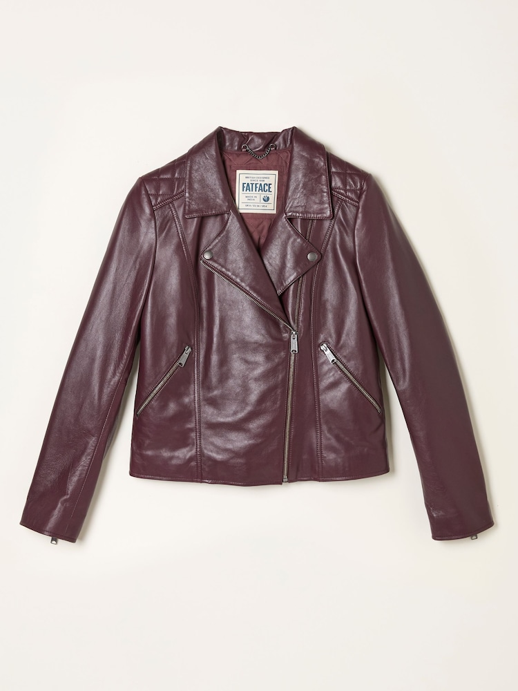 FatFace Bethany Burgundy Red Quilted Biker Jacket - Image 6 of 6