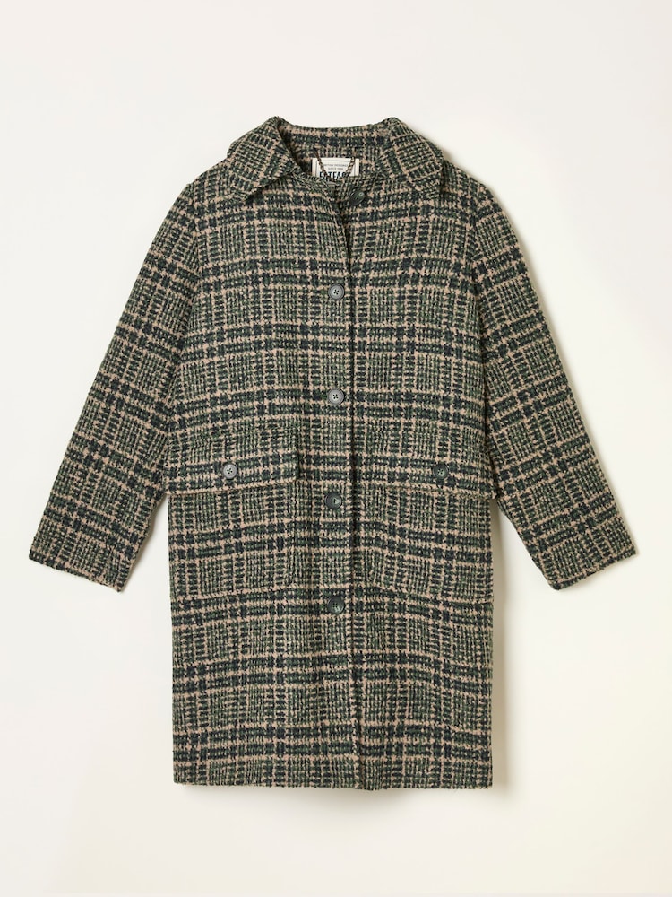 FatFace Jade Green Check Coat - Image 7 of 7