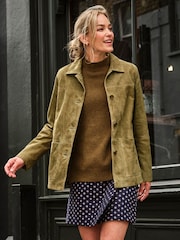 FatFace Erin Olive Green Suede Jacket - Image 1 of 7