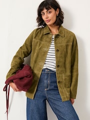 FatFace Erin Olive Green Suede Jacket - Image 2 of 7